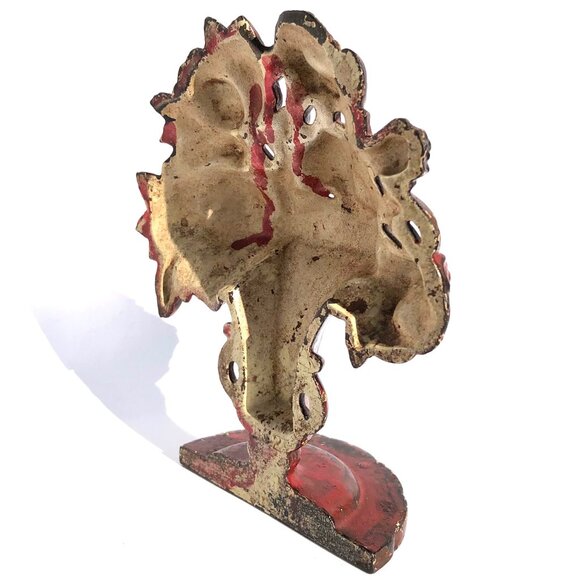 Cast Iron Door Stop Flower Urn Vase Vintage Hubley #162 Florals Bookend painted - Picture 9 of 13